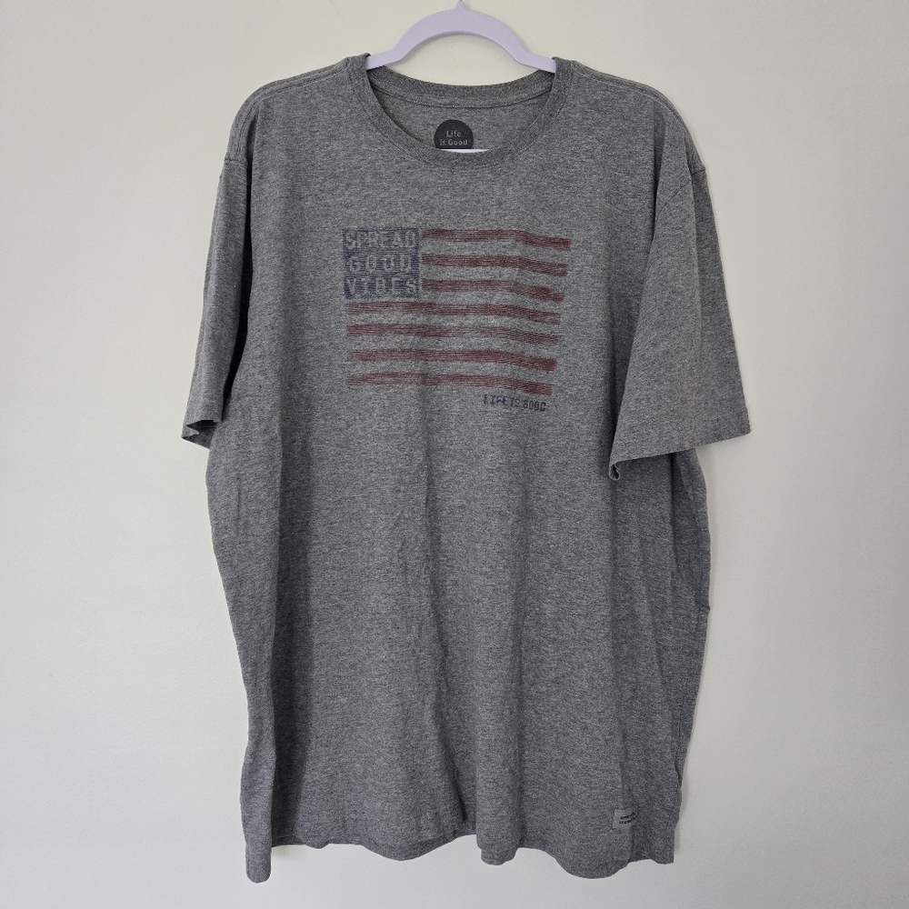 Life is Good Patriotic America‎ Flag Gray Tee XXL